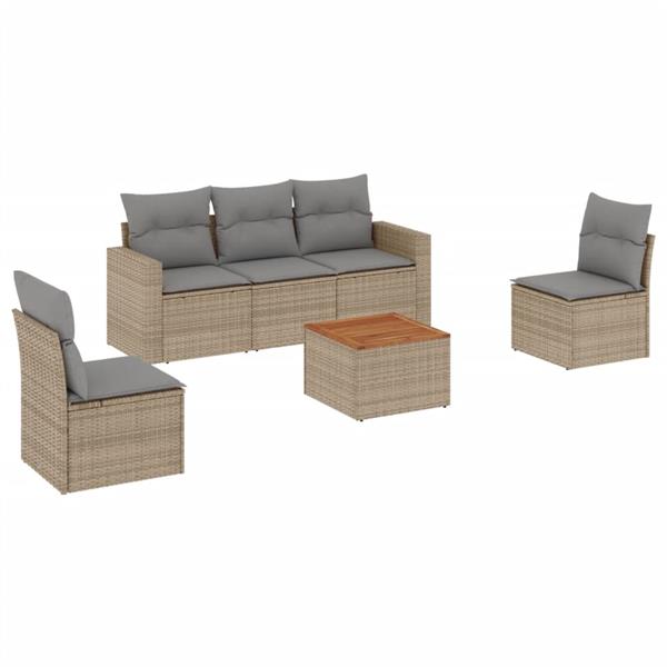 Grote foto vidaxl 6 delige loungeset met kussens poly rattan gemengd beige tuin en terras tuinmeubelen