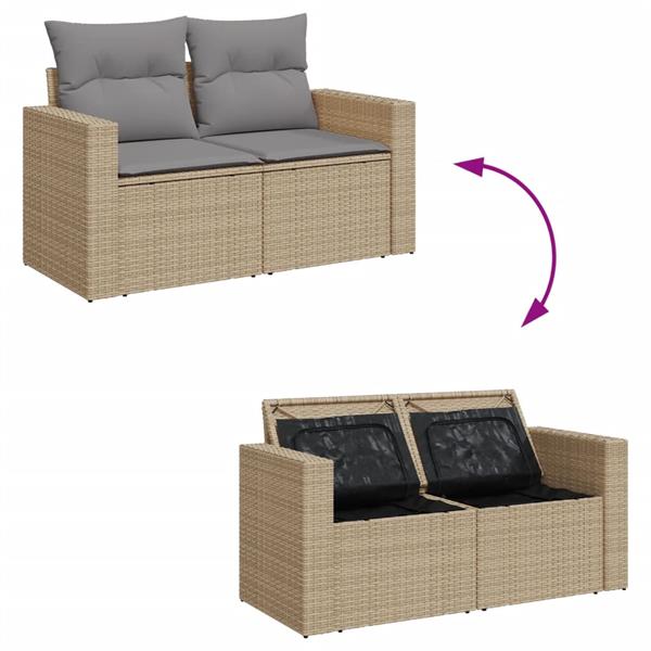 Grote foto vidaxl 6 delige loungeset met kussens poly rattan gemengd beige tuin en terras tuinmeubelen