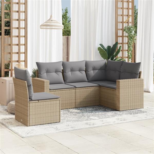 Grote foto vidaxl 5 delige loungeset met kussens poly rattan beige tuin en terras tuinmeubelen