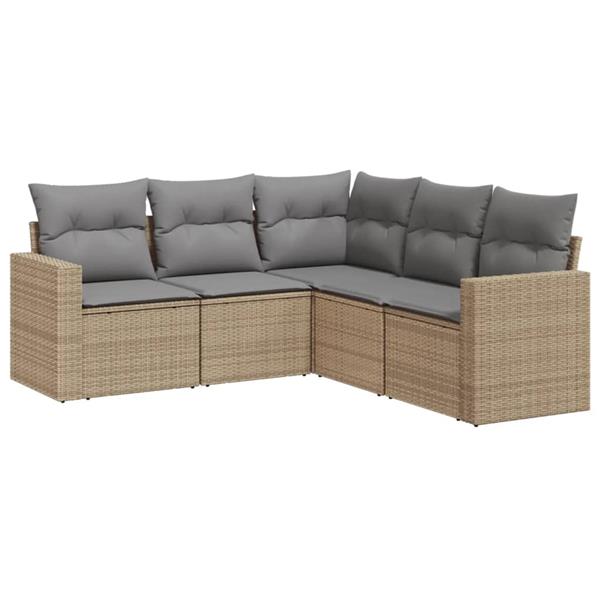 Grote foto vidaxl 5 delige loungeset met kussens poly rattan beige tuin en terras tuinmeubelen