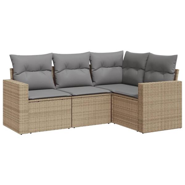 Grote foto vidaxl 4 delige loungeset met kussens poly rattan beige tuin en terras tuinmeubelen