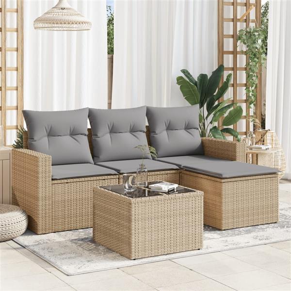 Grote foto vidaxl 5 delige loungeset met kussens poly rattan beige tuin en terras tuinmeubelen