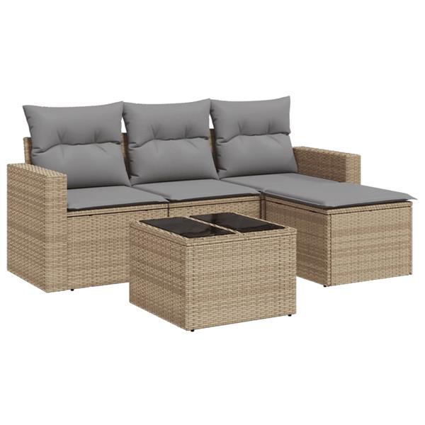 Grote foto vidaxl 5 delige loungeset met kussens poly rattan beige tuin en terras tuinmeubelen