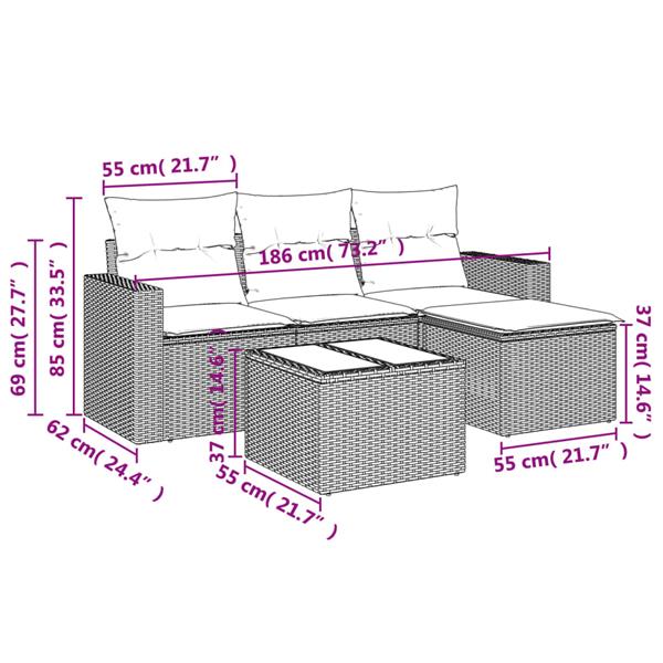 Grote foto vidaxl 5 delige loungeset met kussens poly rattan beige tuin en terras tuinmeubelen