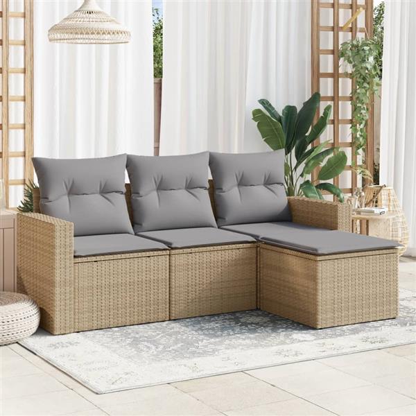 Grote foto vidaxl 4 delige loungeset met kussens poly rattan beige tuin en terras tuinmeubelen