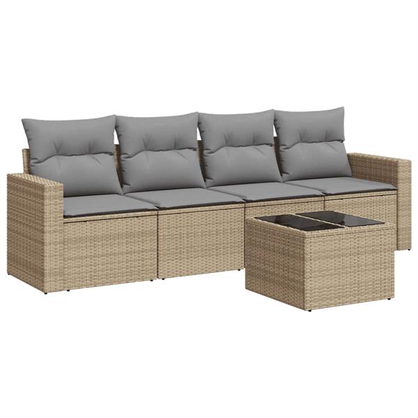 Grote foto vidaxl 5 delige loungeset met kussens poly rattan beige tuin en terras tuinmeubelen