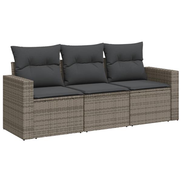 Grote foto vidaxl 3 delige loungeset met kussens poly rattan grijs tuin en terras tuinmeubelen