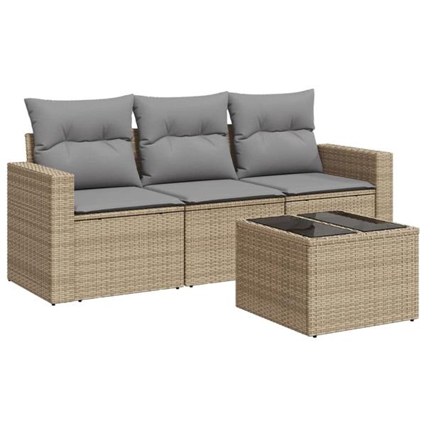 Grote foto vidaxl 4 delige loungeset met kussens poly rattan beige tuin en terras tuinmeubelen