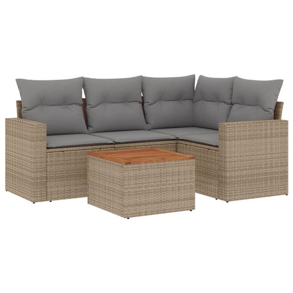 Grote foto vidaxl 5 delige loungeset met kussens poly rattan gemengd beige tuin en terras tuinmeubelen