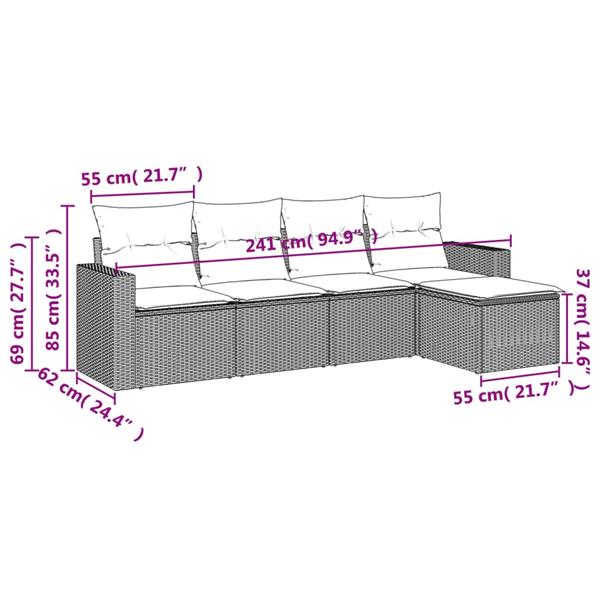 Grote foto vidaxl 5 delige loungeset met kussens poly rattan beige tuin en terras tuinmeubelen