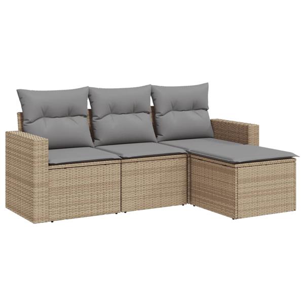 Grote foto vidaxl 4 delige loungeset met kussens poly rattan beige tuin en terras tuinmeubelen