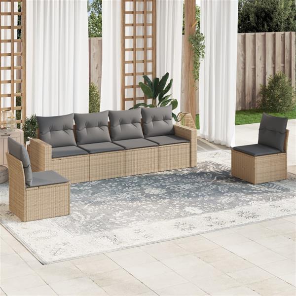 Grote foto vidaxl 6 delige loungeset met kussens poly rattan beige tuin en terras tuinmeubelen