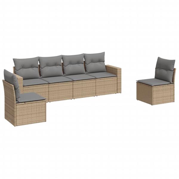 Grote foto vidaxl 6 delige loungeset met kussens poly rattan beige tuin en terras tuinmeubelen