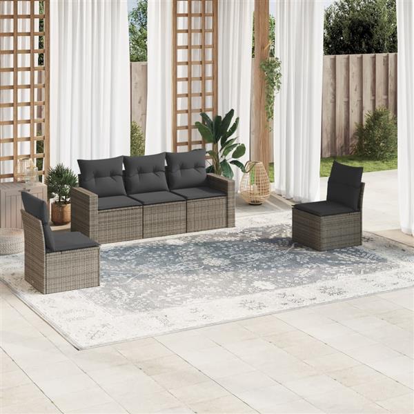 Grote foto vidaxl 5 delige loungeset met kussens poly rattan grijs tuin en terras tuinmeubelen