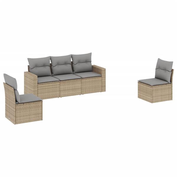 Grote foto vidaxl 5 delige loungeset met kussens poly rattan beige tuin en terras tuinmeubelen