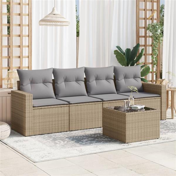 Grote foto vidaxl 5 delige loungeset met kussens poly rattan beige tuin en terras tuinmeubelen