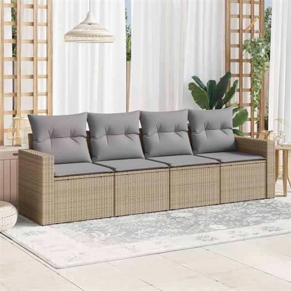 Grote foto vidaxl 4 delige loungeset met kussens poly rattan beige tuin en terras tuinmeubelen