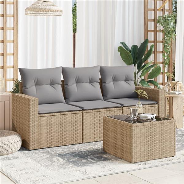 Grote foto vidaxl 4 delige loungeset met kussens poly rattan beige tuin en terras tuinmeubelen