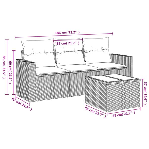 Grote foto vidaxl 4 delige loungeset met kussens poly rattan beige tuin en terras tuinmeubelen