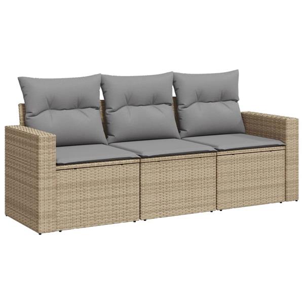 Grote foto vidaxl 3 delige loungeset met kussens poly rattan beige tuin en terras tuinmeubelen