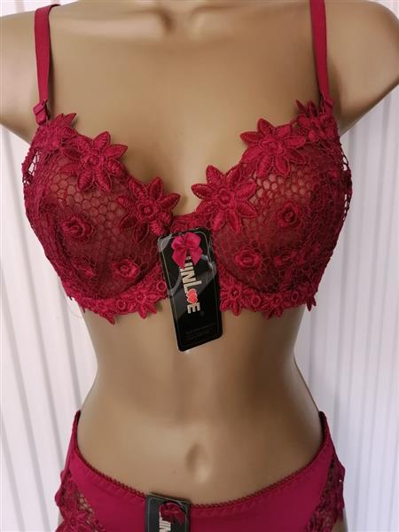 Grote foto doorzichtige bh met slip in chique wijnrode kleur kleding dames ondergoed en lingerie