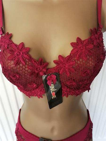 Grote foto doorzichtige bh met slip in chique wijnrode kleur kleding dames ondergoed en lingerie