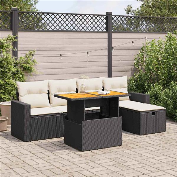 Grote foto vidaxl 6 delige loungeset met kussens poly rattan acacia zwart tuin en terras tuinmeubelen