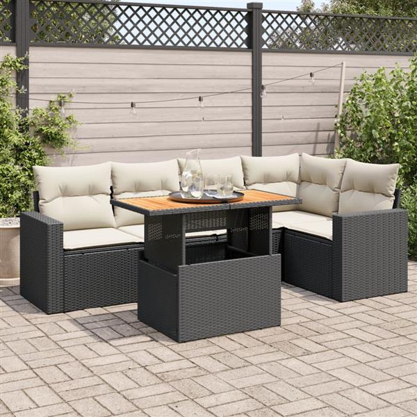 Grote foto vidaxl 6 delige loungeset met kussens poly rattan zwart tuin en terras tuinmeubelen