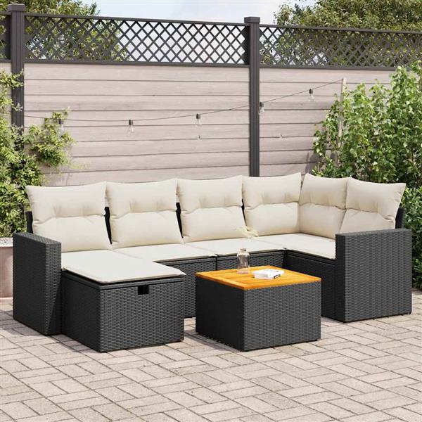 Grote foto vidaxl 7 delige loungeset met kussens poly rattan zwart tuin en terras tuinmeubelen