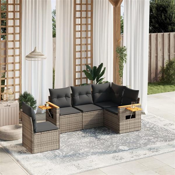 Grote foto vidaxl 5 delige loungeset met kussens poly rattan grijs tuin en terras tuinmeubelen