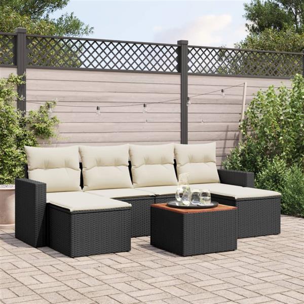 Grote foto vidaxl 7 delige loungeset met kussens poly rattan zwart tuin en terras tuinmeubelen