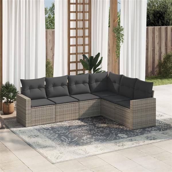 Grote foto vidaxl 6 delige loungeset met kussens poly rattan grijs tuin en terras tuinmeubelen