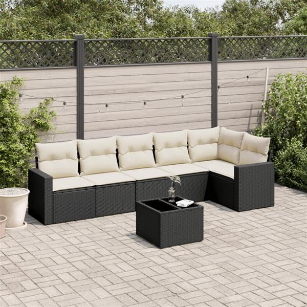 Grote foto vidaxl 7 delige loungeset met kussens poly rattan zwart tuin en terras tuinmeubelen