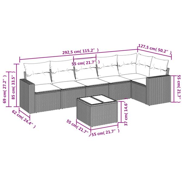 Grote foto vidaxl 7 delige loungeset met kussens poly rattan zwart tuin en terras tuinmeubelen