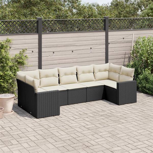 Grote foto vidaxl 7 delige loungeset met kussens poly rattan zwart tuin en terras tuinmeubelen