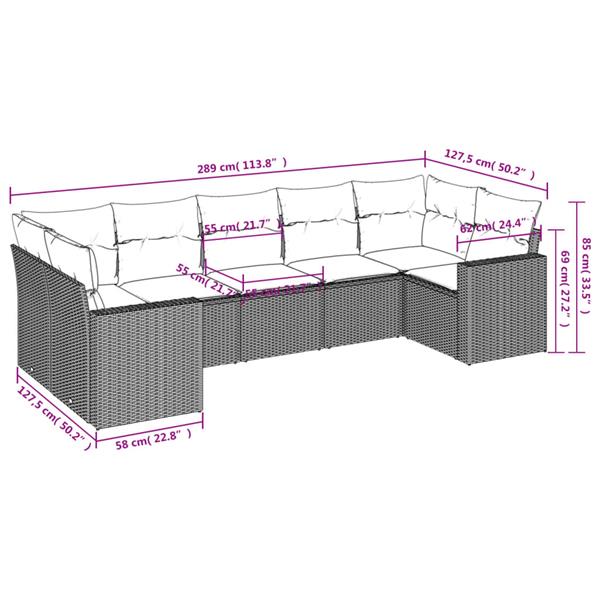 Grote foto vidaxl 7 delige loungeset met kussens poly rattan zwart tuin en terras tuinmeubelen