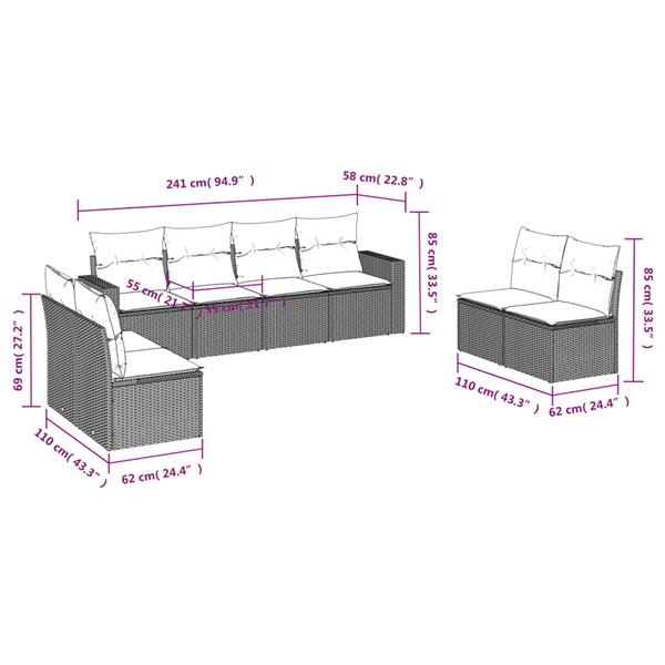 Grote foto vidaxl 8 delige loungeset met kussens poly rattan zwart tuin en terras tuinmeubelen