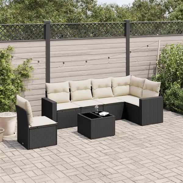 Grote foto vidaxl 7 delige loungeset met kussens poly rattan zwart tuin en terras tuinmeubelen