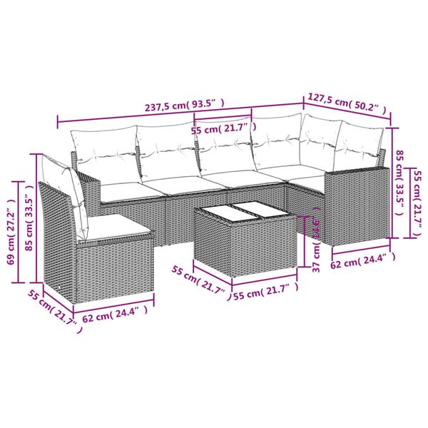 Grote foto vidaxl 7 delige loungeset met kussens poly rattan zwart tuin en terras tuinmeubelen