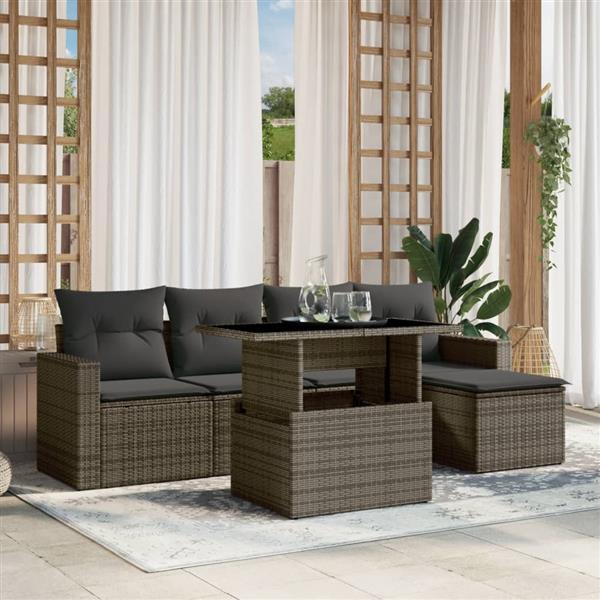 Grote foto vidaxl 6 delige loungeset met kussens poly rattan grijs tuin en terras tuinmeubelen