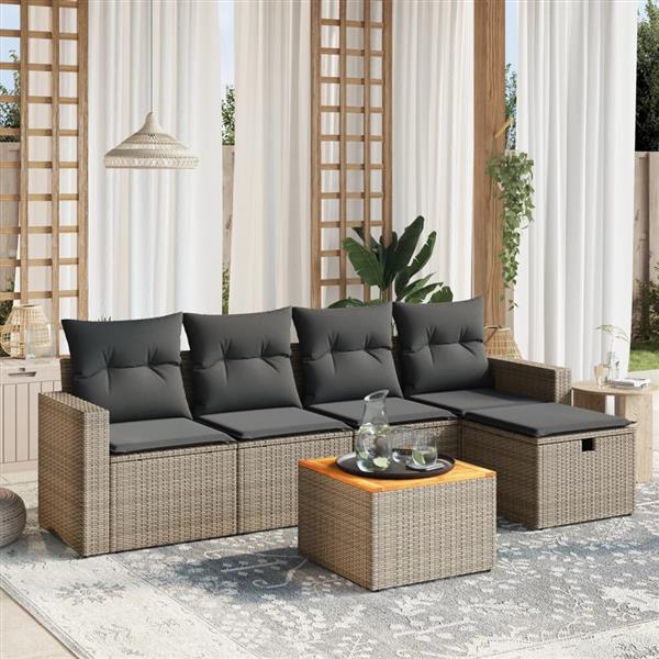 Grote foto vidaxl 6 delige loungeset met kussens poly rattan grijs tuin en terras tuinmeubelen