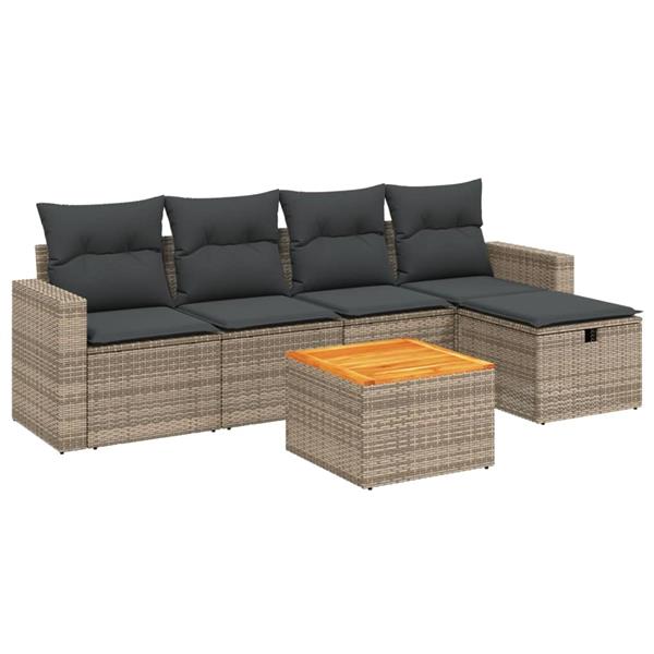 Grote foto vidaxl 6 delige loungeset met kussens poly rattan grijs tuin en terras tuinmeubelen