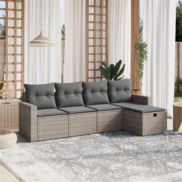 Grote foto vidaxl 5 delige loungeset met kussens poly rattan grijs tuin en terras tuinmeubelen