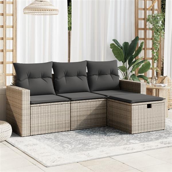 Grote foto vidaxl 4 delige loungeset met kussens poly rattan grijs tuin en terras tuinmeubelen