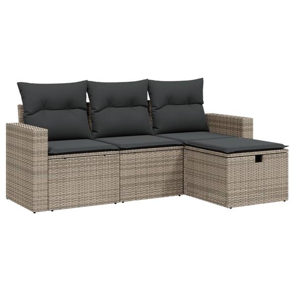 Grote foto vidaxl 4 delige loungeset met kussens poly rattan grijs tuin en terras tuinmeubelen