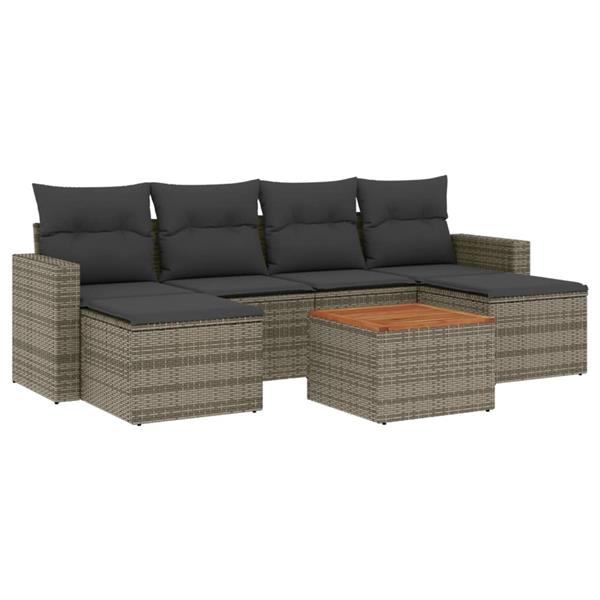 Grote foto vidaxl 7 delige loungeset met kussens poly rattan grijs tuin en terras tuinmeubelen