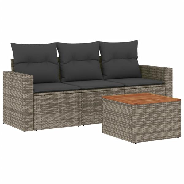 Grote foto vidaxl 4 delige loungeset met kussens poly rattan grijs tuin en terras tuinmeubelen