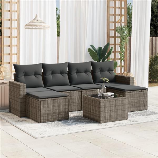 Grote foto vidaxl 7 delige loungeset met kussens poly rattan grijs tuin en terras tuinmeubelen