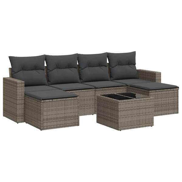 Grote foto vidaxl 7 delige loungeset met kussens poly rattan grijs tuin en terras tuinmeubelen