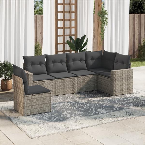 Grote foto vidaxl 6 delige loungeset met kussens poly rattan grijs tuin en terras tuinmeubelen